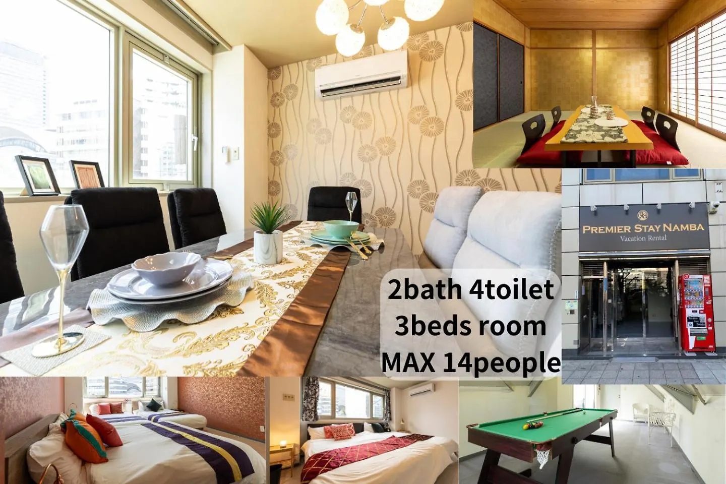 Premier Stay Namba なんば駅徒歩3分 3 Mins Walk From Namba Station 7Rooms Billiards Table 2Baths 4Toilets Ósaka